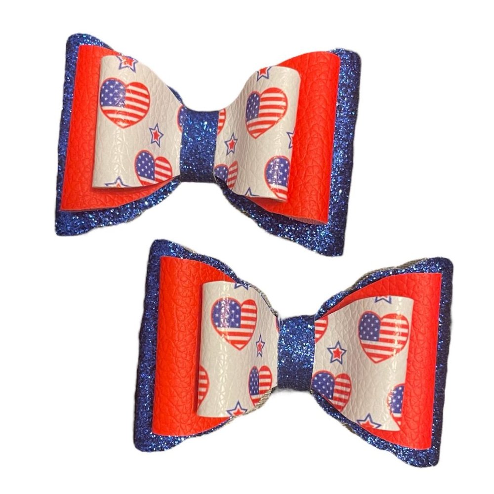 Red, White and Blue Hair Bows Set